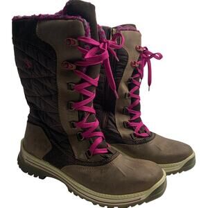 Santana Womens Sz 11 Canada Mohawk Boots Dark Brown Leather Magenta Pink Winter